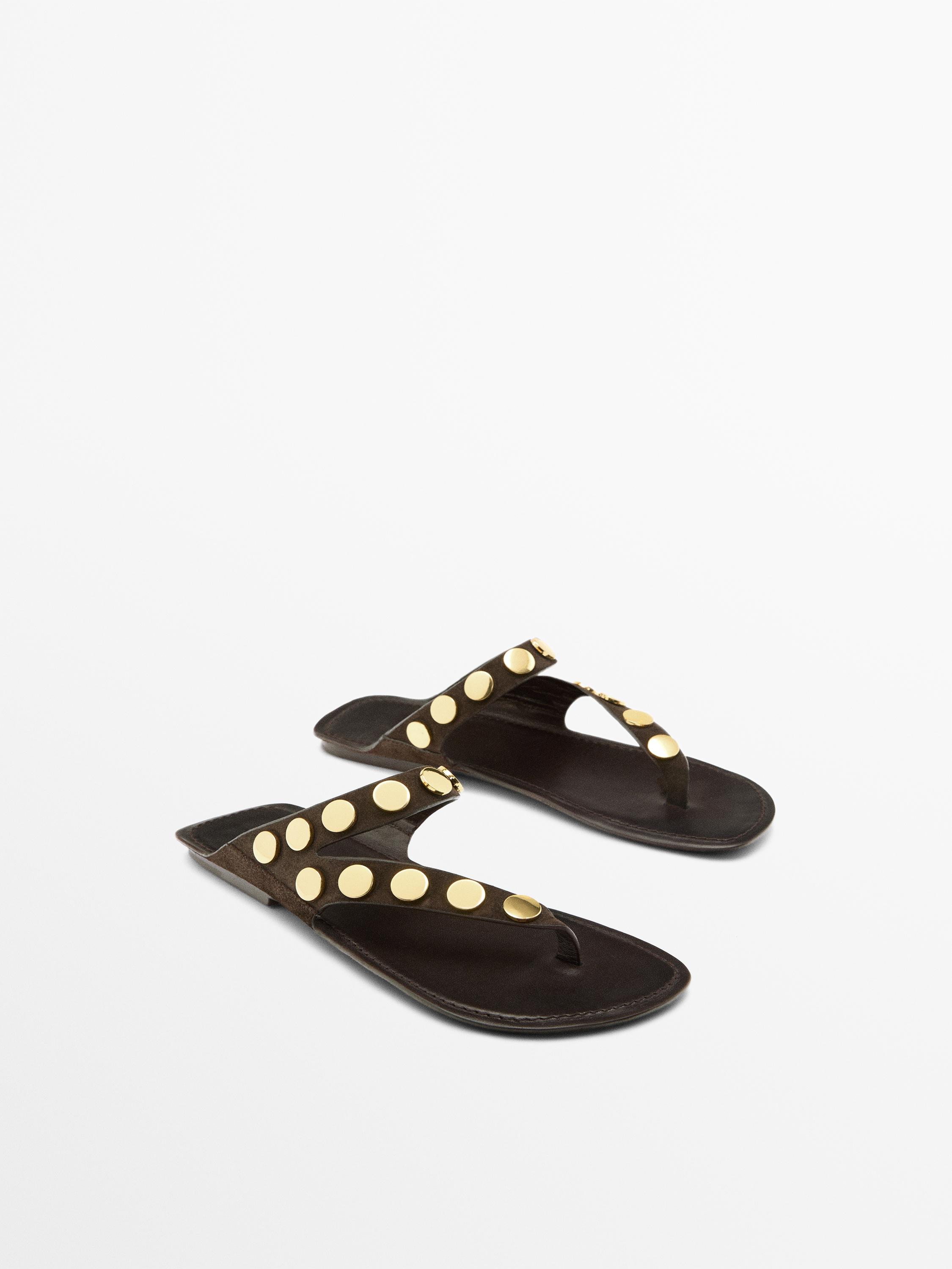 Split leather sandals with studs